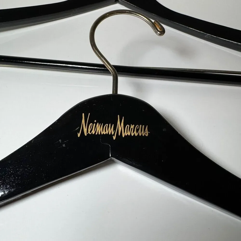 Neiman Marcus Oxxford Clothes Vintage Wooden Suit Hangers Lot of 2 Black Gold